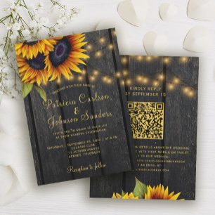 QR code rustic sunflower all in one wedding Invitation
