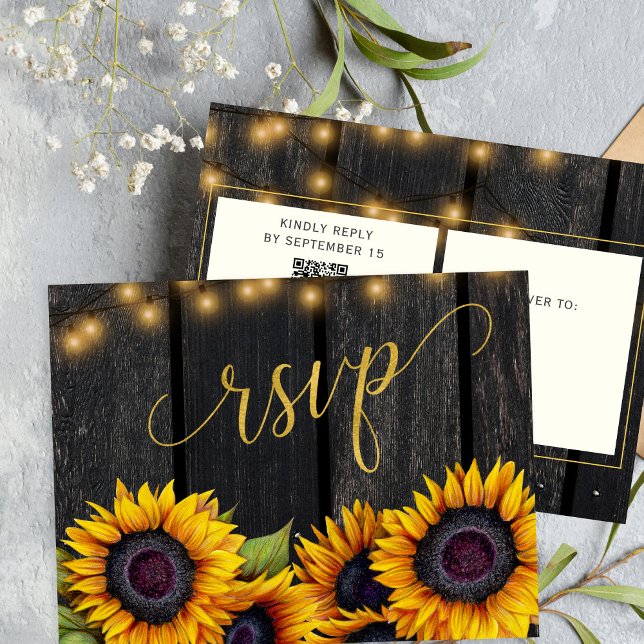 QR code rustic sunflower wedding RSVP Invitation Postcard (Creator Uploaded)