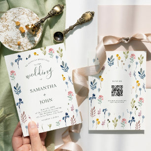 QR Code Rustic Wildflower Modern Wedding Invitation