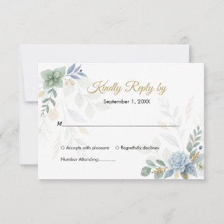 QR Code Sage Green Floral Watercolor Wedding  RSVP Card
