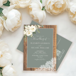 QR Code Sage Green Rustic Wood Script Wedding Invi Invitation