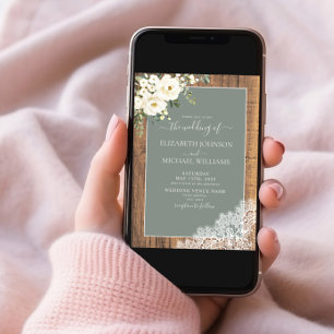 QR Code Sage Green Rustic Wood Script Wedding Invi Invitation