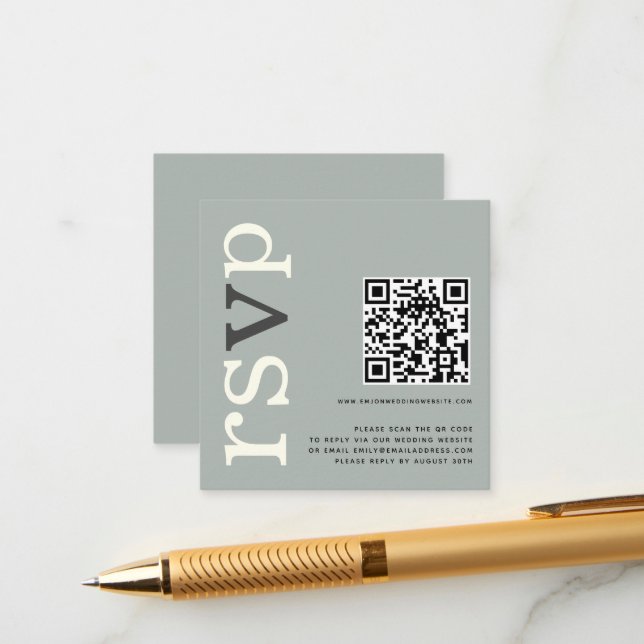 QR Code Sage Ivory Wedding Online RSVP Enclosure Card (Front/Back In Situ)