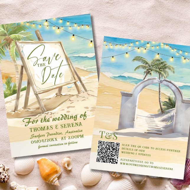 QR Code Save The Date Beach Wedding Destination Invitation (Creator Uploaded)