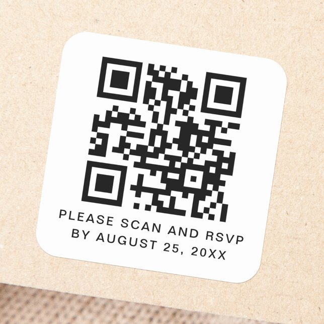 QR code scan and RSVP custom text Square Sticker (Creator Uploaded)