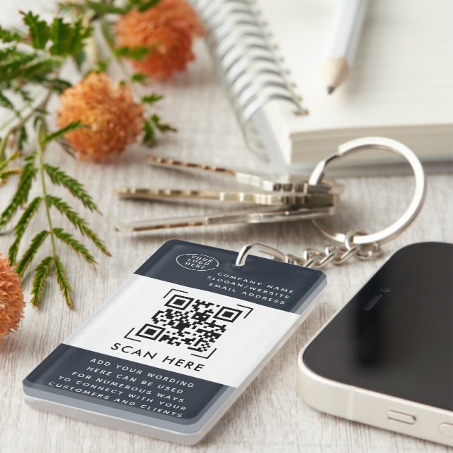QR Code Scan | Business Logo Promotional Key Ring (Front Right)