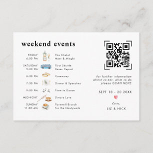 QR Code Scan   Illustrated Wedding Weekend Details Enclosure Card