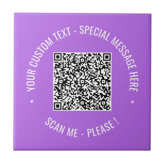 QR Code Scan Info Custom Text Colours Ceramic Tile (Front)
