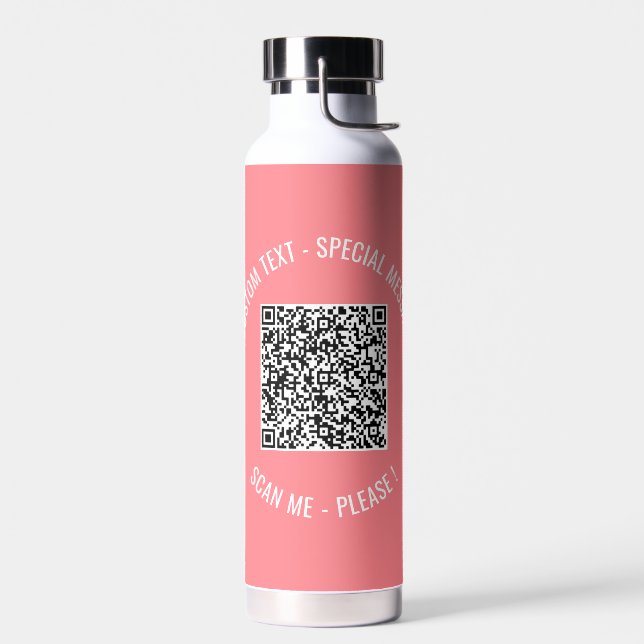 QR Code Scan Info Custom Text Colours Water Bottle (Left)