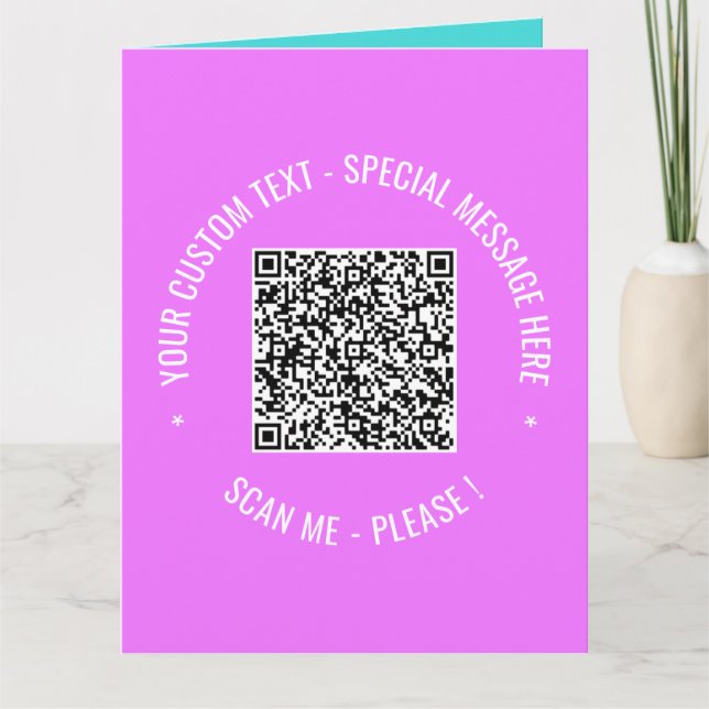 QR Code Scan Info Text and Colours Greeting Card (Front)