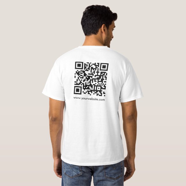 QR Code Scan Me Mens Back Print White Promotional T-Shirt (Back Full)