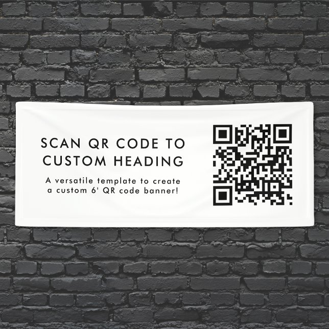 QR Code Scan Me Modern Minimalist Simple White 6' Banner (Versatile vinyl banner template with interactive QR code & custom text.)