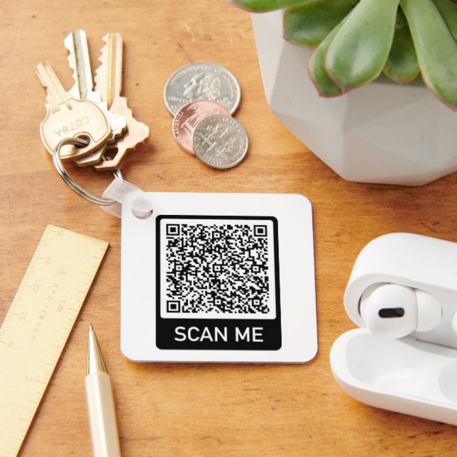 QR Code - Scan Me Professional Personalised Modern Key Ring (Desk)