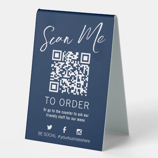 QR code scan menu table number hospitality blue (Front)