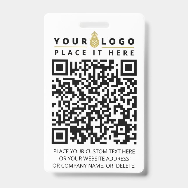 QR Code Scan Now | Modern Custom Company Logo Text ID Badge (Front)
