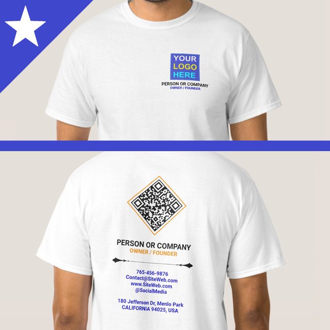 (QR Code Scan & Text) Custom Business Company Logo T-Shirt (Men's Custom Business Company Logo with QR Code)