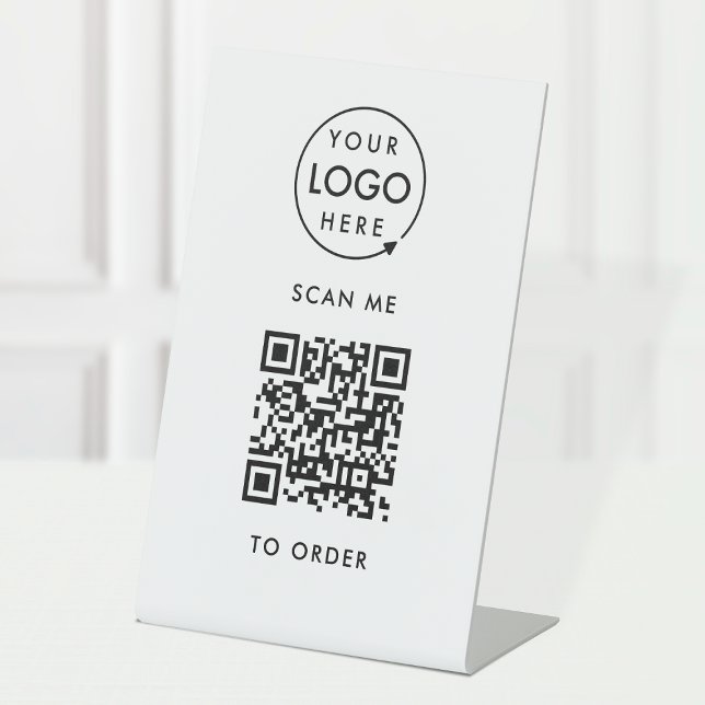 QR Code Scan to Order | Business Logo Contactless Pedestal Sign (Interactive "scan to order" QR code table signs for restaurants, bars, cafes & hospitality events.)