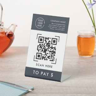 QR Code Scan to Pay Business Logo Contactless Pedestal Sign