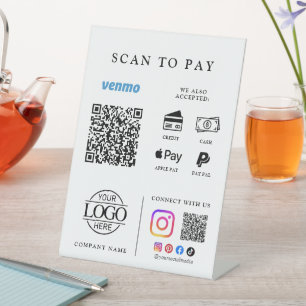 Qr Code Scan To Pay Business Logo Tabletop Pedestal Sign