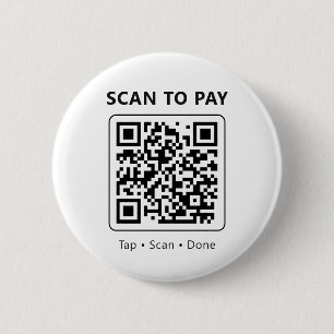 QR Code Scan to Pay Minimalist White Promotional 6 Cm Round Badge