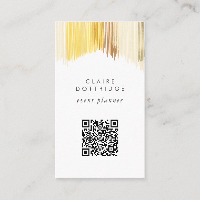 QR Code Scan Website Gold Modern Fringe Business Card (Front)