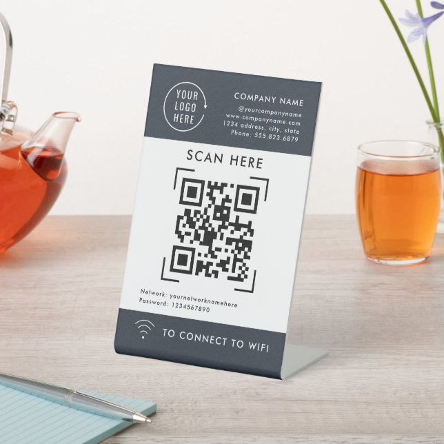 QR Code Scan Wifi | Business Logo Contactless Pedestal Sign (In SItu)