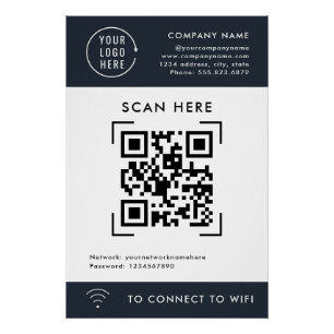 QR Code Scan Wifi   Business Logo Contactless  Poster