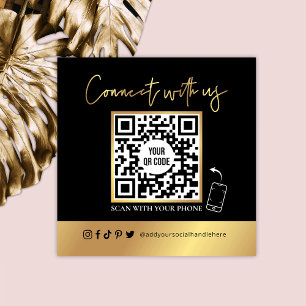 QR Code Scannable Black & Faux Gold Business Card
