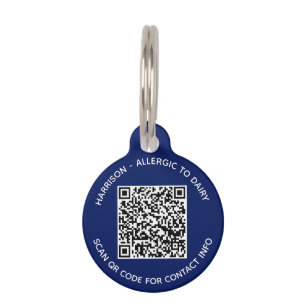 QR Code scannable contactless Info custom navy Pet Tag