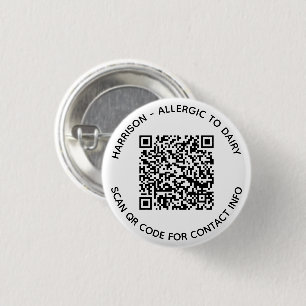 QR Code scannable contactless Info custom text 3 Cm Round Badge