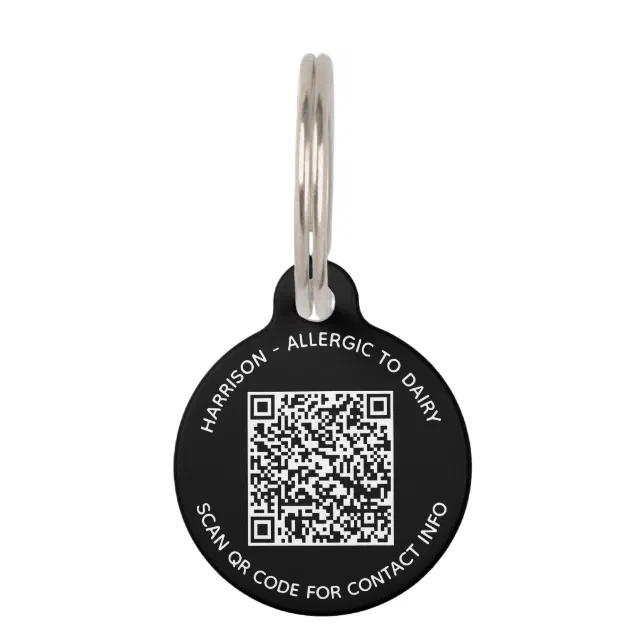 QR Code scannable contactless Info custom text Pet Tag | Zazzle