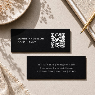 QR Code Scannable Modern Stylish Trendy Black Mini Business Card