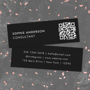 QR Code   Scannable Modern Stylish Trendy Black Mini Business Card