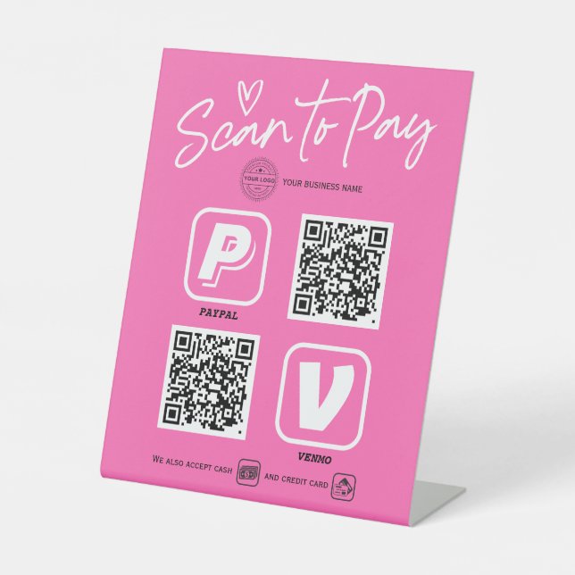 QR Code scannable payment options Modern Hot pink  Pedestal Sign (Front)