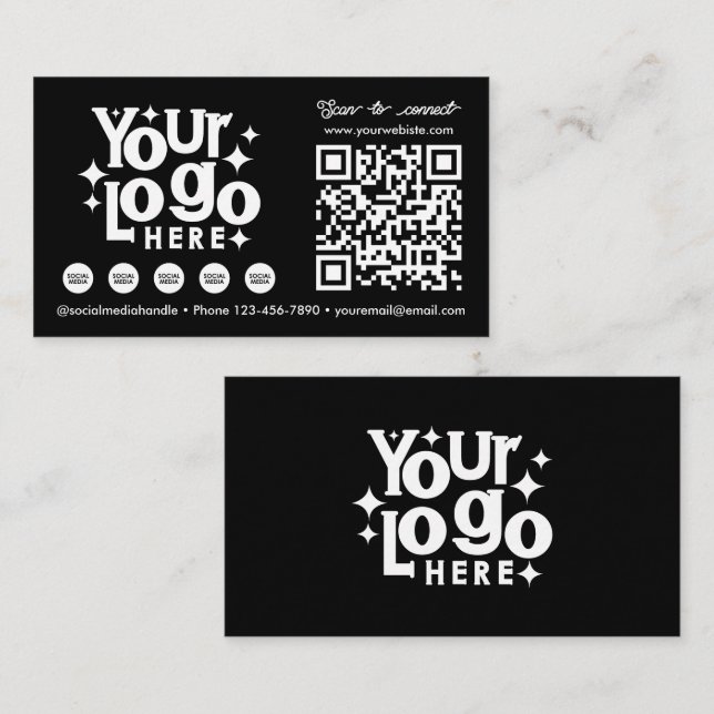 QR Code Scannable Social Media Black Business Logo Card (Front/Back)