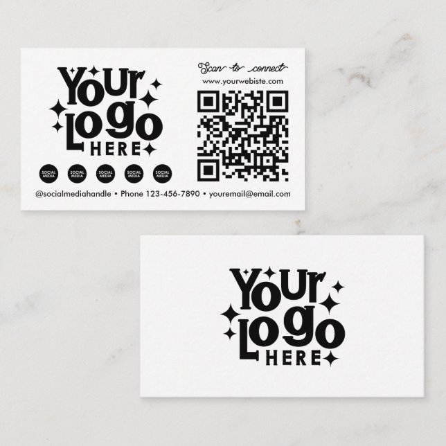 QR Code Scannable Social Media White Business Logo Card (Front/Back)