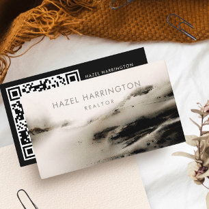QR Code Scannable Watercolor Neutral Business Card