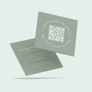 QR Code Scannable Website l Minimal Sage Green Square Business Card
