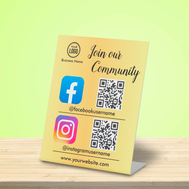 QR Code Scanner To Connect On Social Media Golden Pedestal Sign (Creator Uploaded)