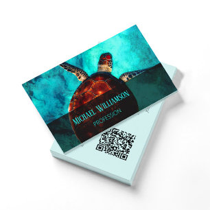 QR Code Sea Turtle Photo Coastal Business Card