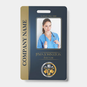 QR Code Security ID Blue & Gold Employee Photo Badge