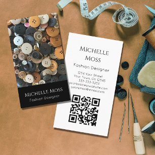 QR code Sewing Fashion Designer Buttons Black Business Card