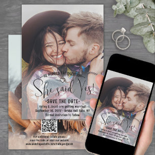QR Code She Said Yes! Wedding Engagement 2 Photo Save The Date