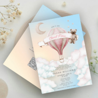 QR Code She's On Cloud Nine Dreamy Baby Shower Invitation