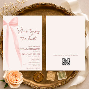 QR Code She's Tying the Knot Bow Bridal Shower Invitation