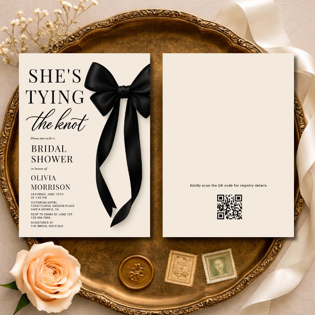 QR Code She's Tying The Knot Bridal Shower  Invitation (Creator Uploaded)