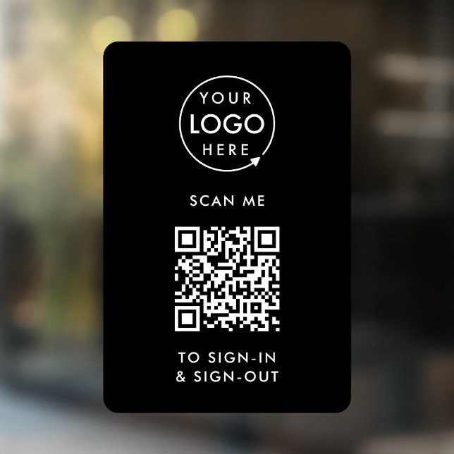 QR Code Sign-In | Black Visitor Employee Reception (Interactive QR code sign-in  sign-out window cling with your company logo.)