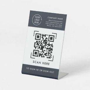 QR Code Sign-In   Business Logo Contactless Pedestal Sign