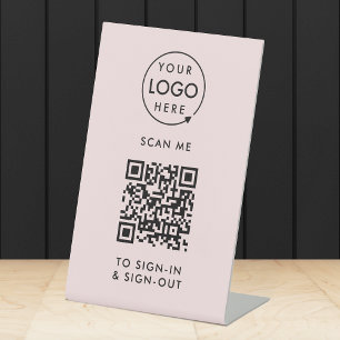 QR Code Sign-In Pink Visitor Employee Reception Pedestal Sign