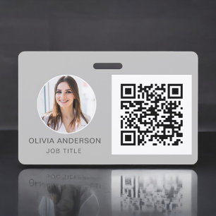QR Code Silver Grey Photo Business Card ID Badge